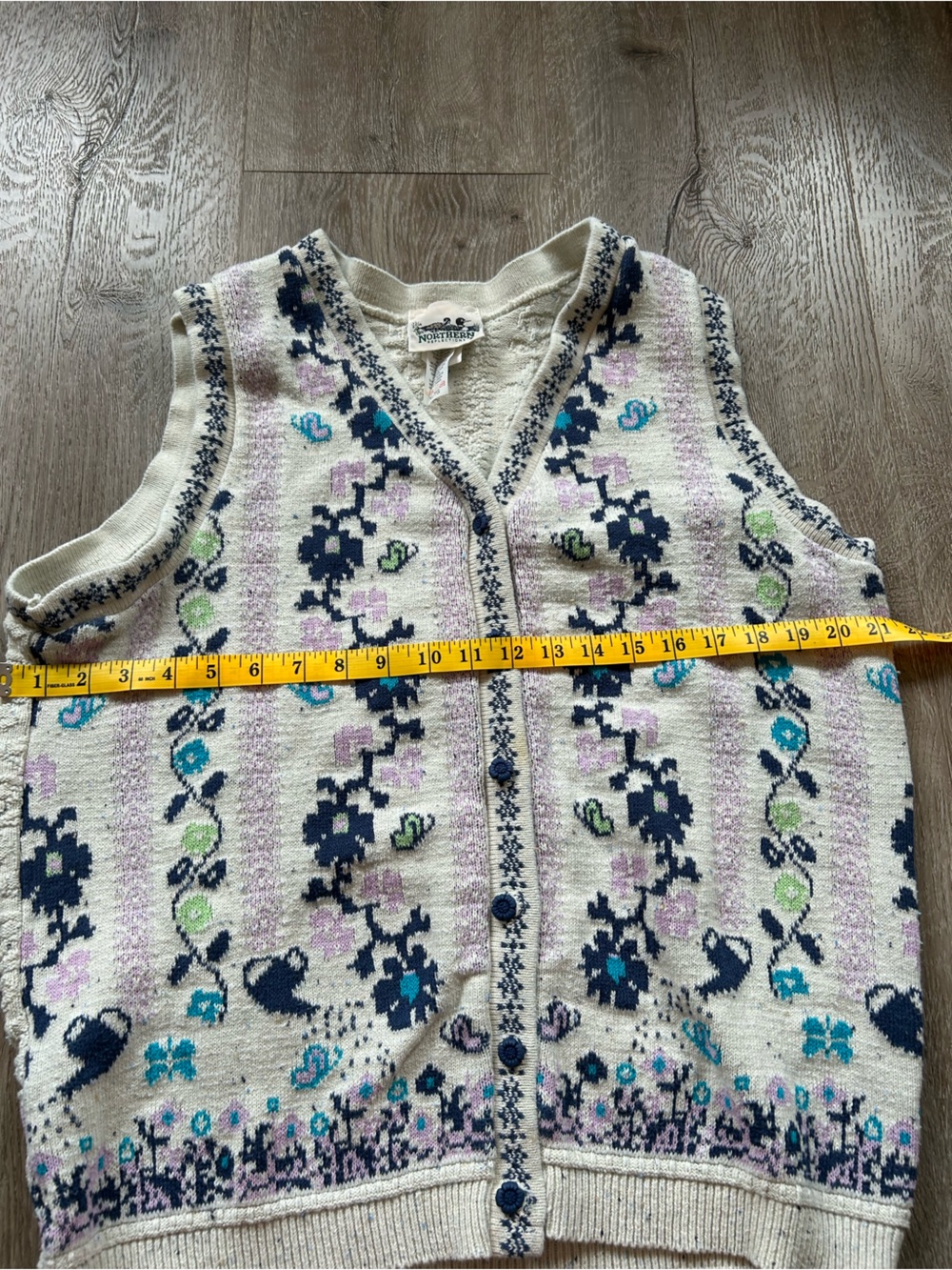 Vintage Northern Reflections Cream Knit Floral Button-Up Vest - Picture 4 of 5